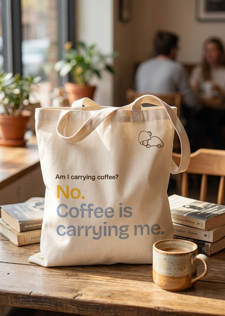 "Coffee is Carrying Me" tote bag