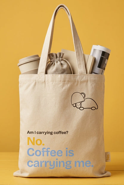 "Coffee is Carrying Me" tote bag